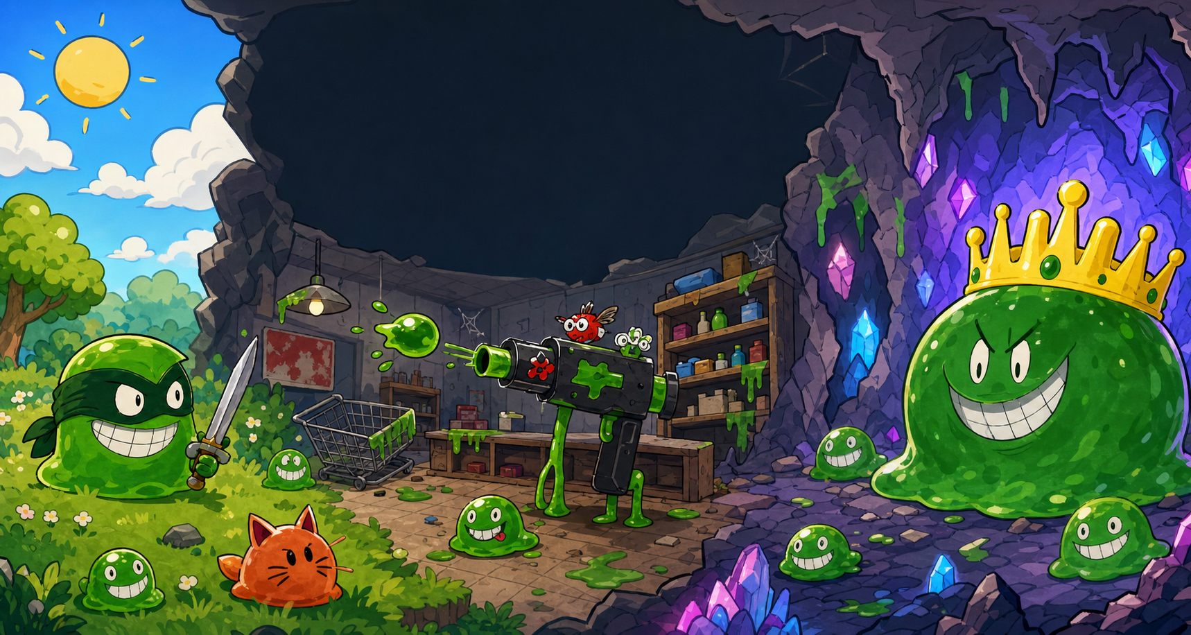 Aidan's Slime Quest title artwork showing the slime-filled adventure